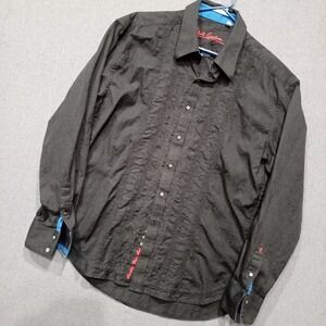 Robert Graham Mens 2XL Black Damask Jacquard Embroidered Button Down Shirt LS